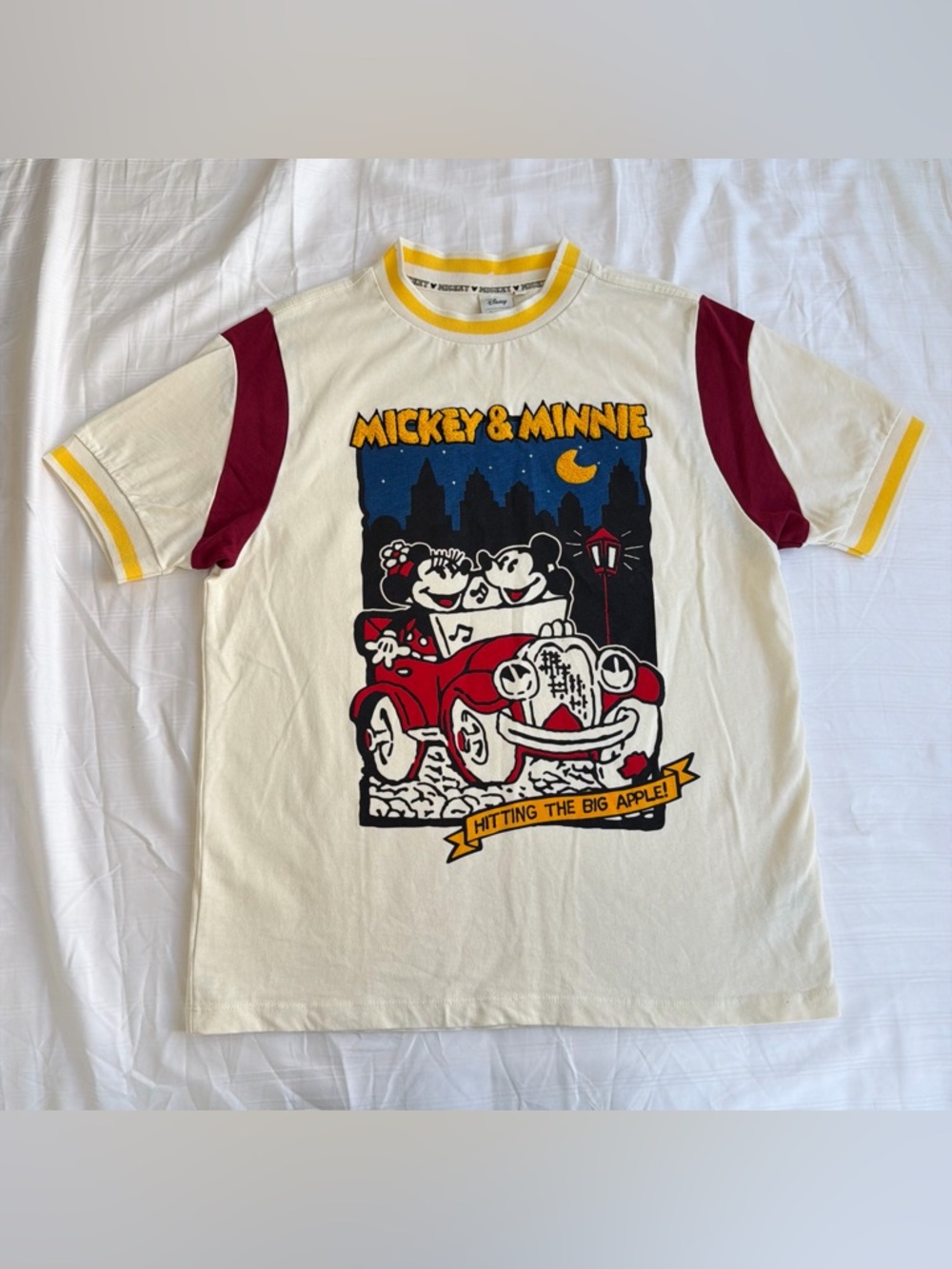 Disney Mickey & Minnie Cream Graphic Tee with Red Accents %100 cotton- NEW